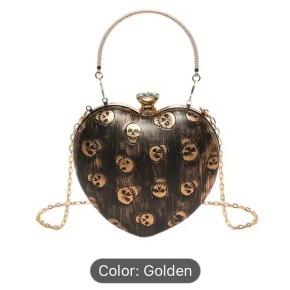🆕 Heart-Shaped Fashion Shoulder Bag with Skull Motif, Chic Turn-Lock Hobo Purse - Picture 3 of 8